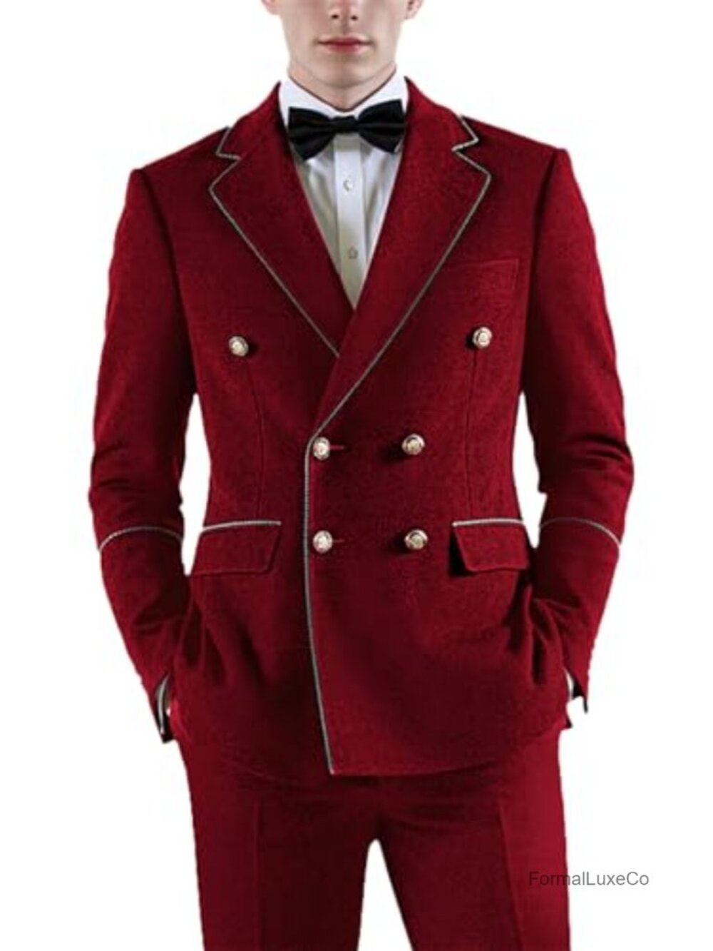 Men's Velvet Double Breasted Suit Set - Jacket & Pants 2 Piece Slim Fit Tuxedo